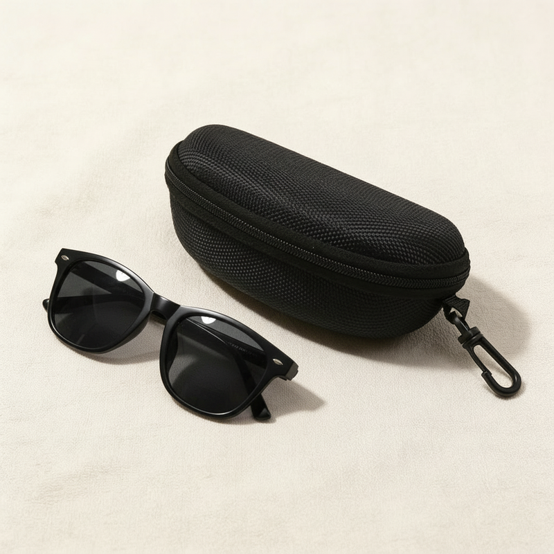 SunFit etui med glidelås og krok, med et par solbriller
